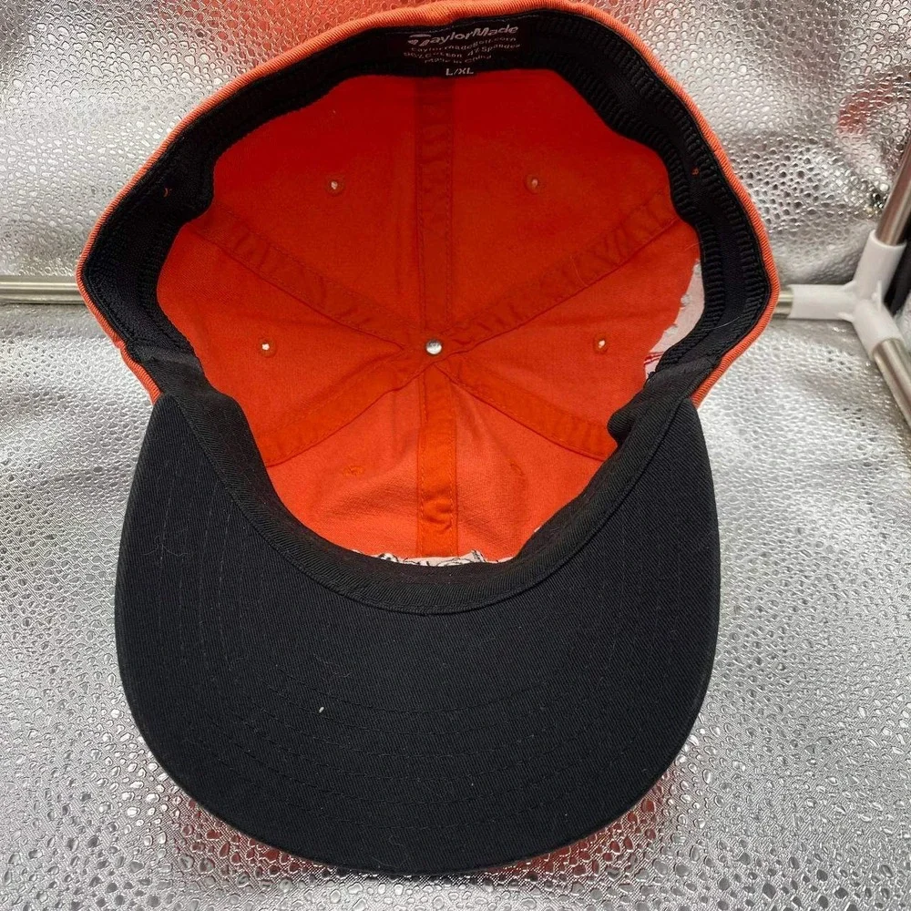 TaylorMade Golf Hat Men L/XL Orange Embroidered Logo Stretch‎ Fit Cap